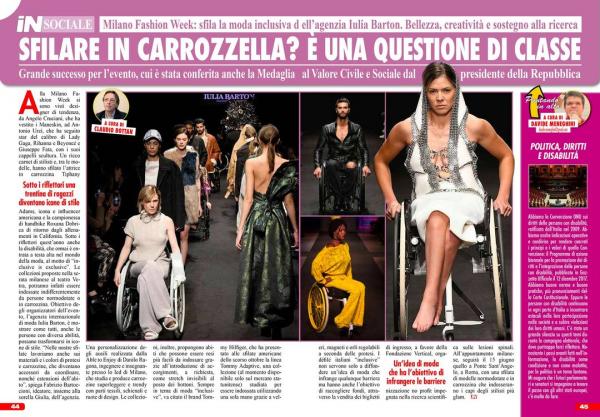 Presseartikel in Italienisch von der Veranstaltung der Mailändermode Woche mit Behinderten Menschen