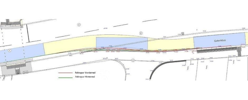 Skizze/Plan einer Schleppkurve für eine barrierefreie Bushaltestelle