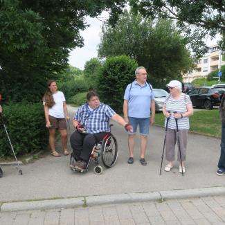 Personengruppe einer im Rollstuhl bei Begehung in Stadt Heimsheim